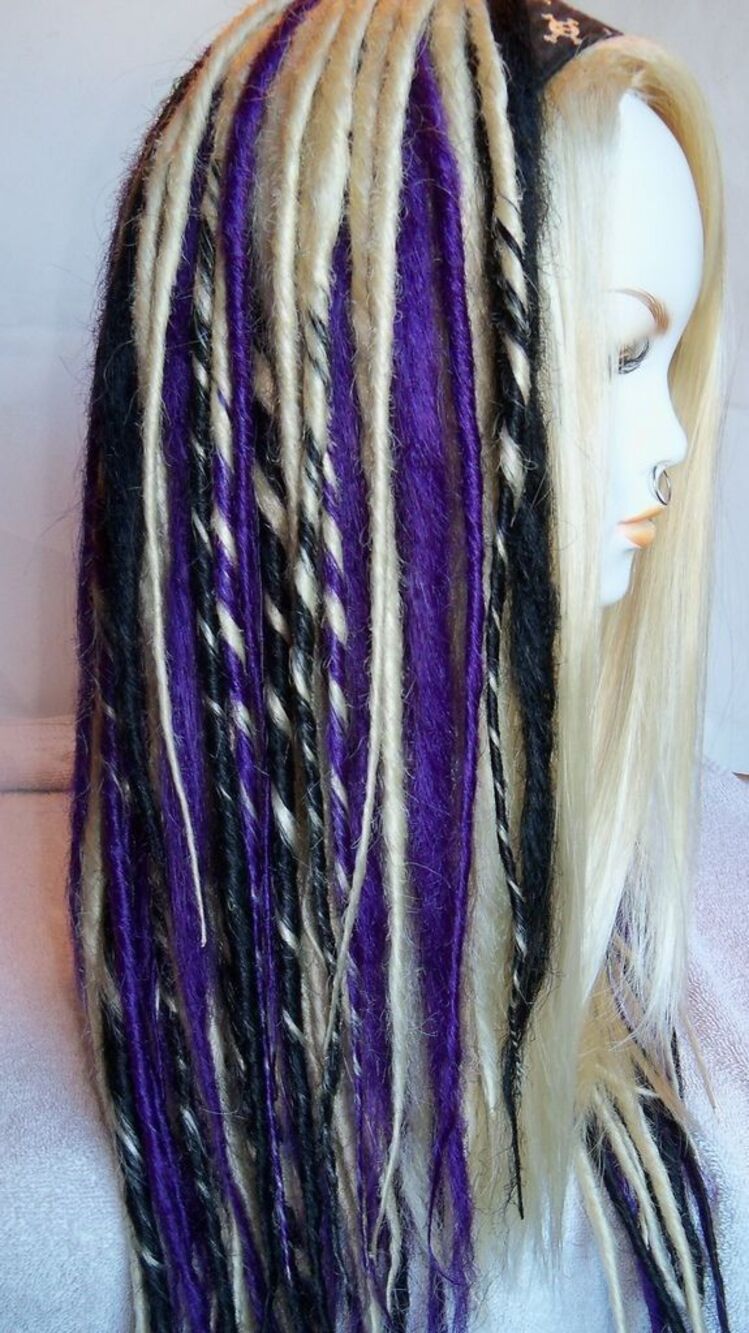Full Cap Wig Dread Dreadlock Platinum Blonde Purple Black Handmade